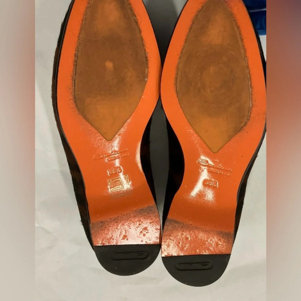 Santoni Brown and Black Animal Print Flats tassel Loafers - Picture 5 of 6